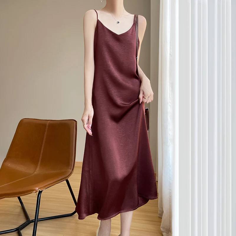 2025 New 100% Anti Wrinkle Mulberry Silk Strap Dress for Women's Summer New Loose Long Skirt