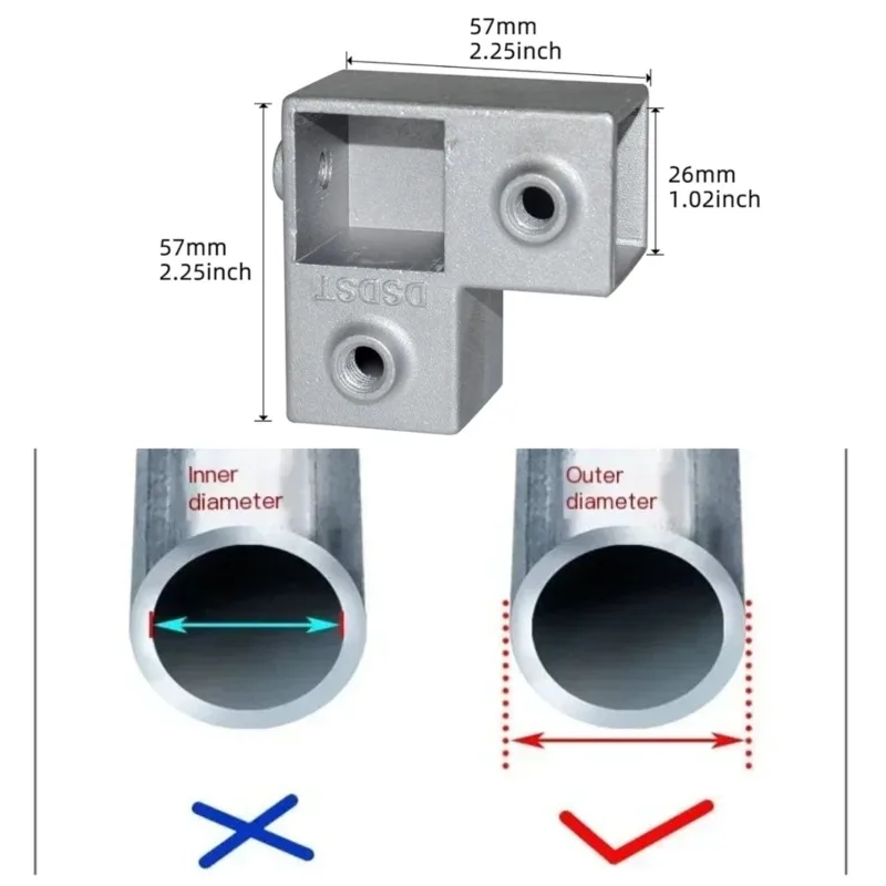 OD 25x25mm Square Tube Connection Piece  Galvanized Aluminum Alloy Tee Fasteners Square Steel Fixed Clips