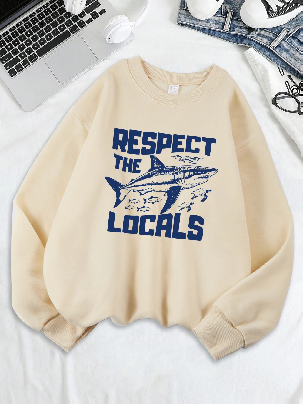 Damskie bluzy z kapturem Pespect The Locals, polarowe, ciepłe, uniwersalne, z okrągłym dekoltem, luźne, zimowe, codzienne ubrania damskie.