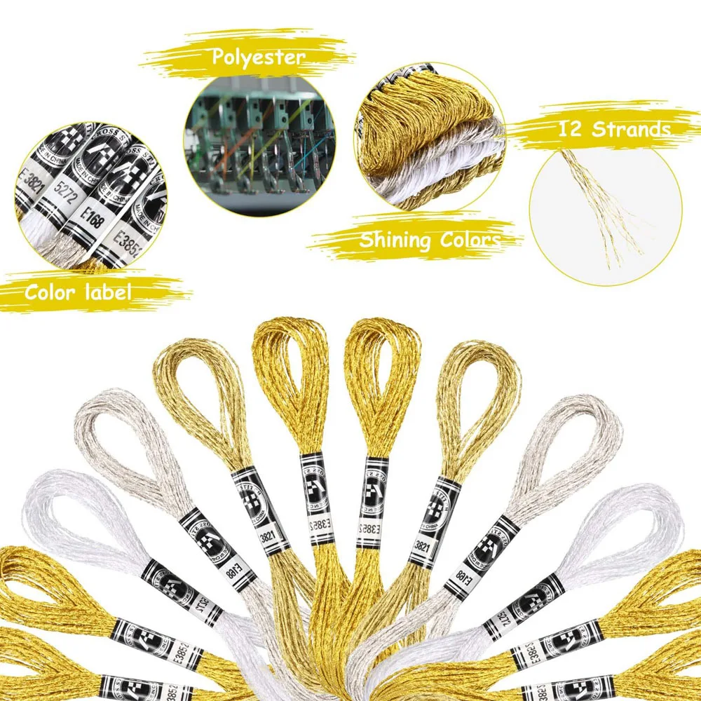 6/24PCS Metallic Embroidery Floss Glitter Skein Threads DIY Thread Cross Stitch Polyester Thread for Friendship Bracelets Crafts