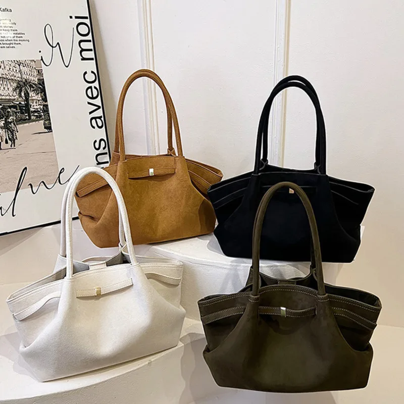 Suede Leather Underarm Shoulder Bag For Women 2024 New Fashion Large Capacity Handbag Design Wedding Commuter Crossbody Tote Bag