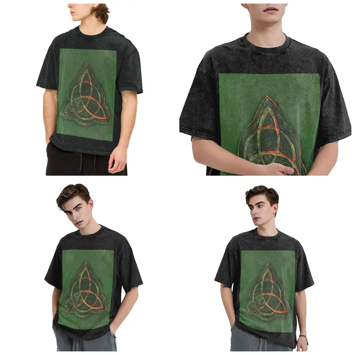 Streetwear T-Shirts Book Of Shadows - Charmed Triquetra Design Washed T Shirt Short Sleeve Hip Hop T-Shirt Tops Tees