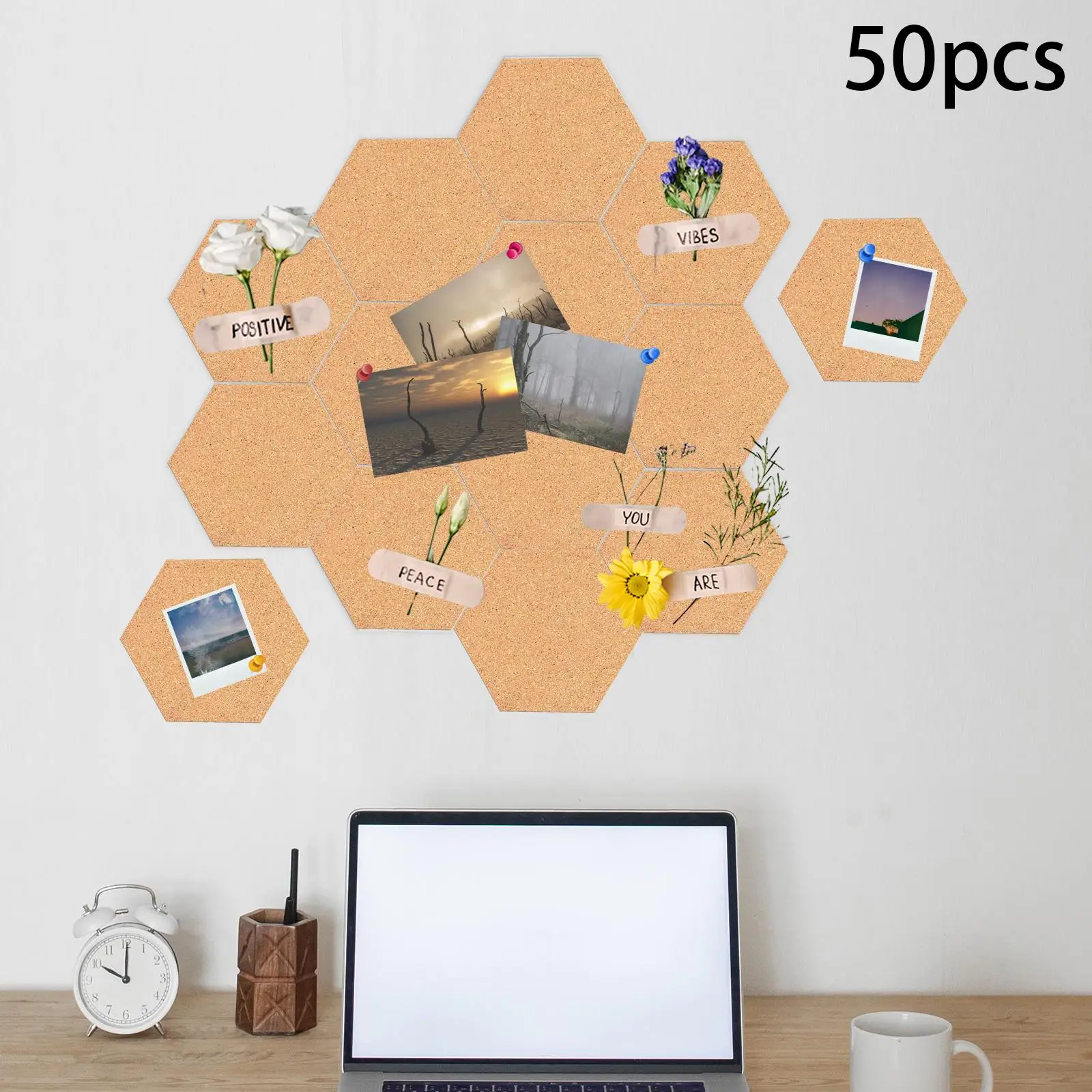 50Pcs Cork Board Tiles with Full Sticky Backing Mini Bulletin Boards Cork Coasters Corkboard Cork Tiles for Photos