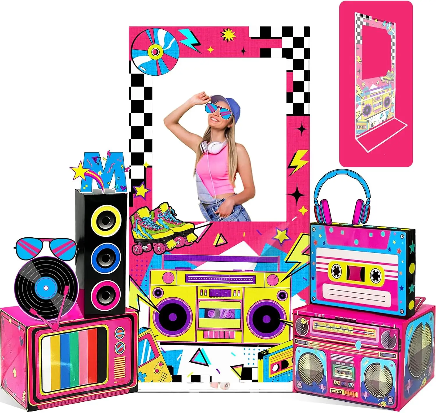 9 Piezas de Decoración para Fiesta de los 80 y 90, Accesorios para Fotomatón de los 80, Kit de Fondo con Radio Retro y Boombox