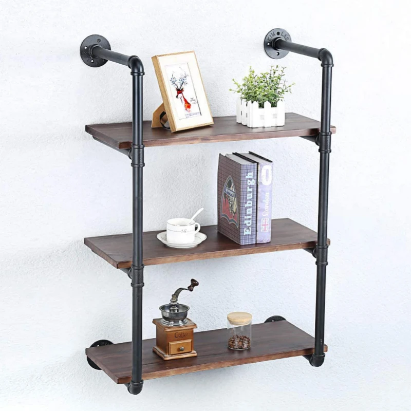 

3 Tier Wall Shelf Hanging Storage Furniture Metal Antique Industrial Vintage Rustic Solid Wood Mounted Wall Floating Shelves