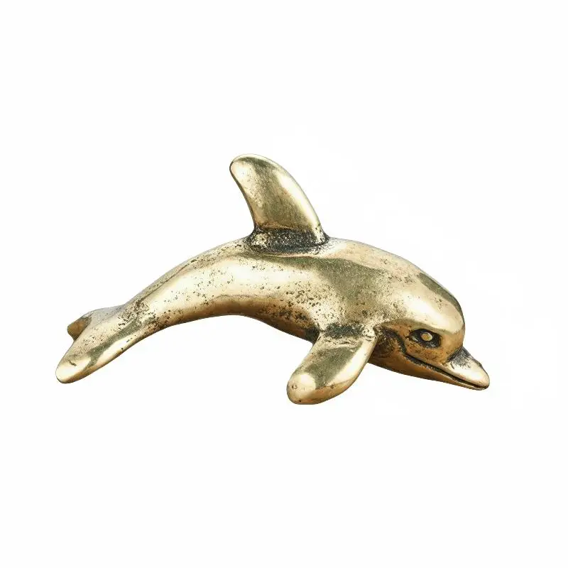 Brass Dolphin Decorative Figurine Vintage Handcrafted Rustic Finish Small Statue for Aquarium Nautical Themed Space Decor