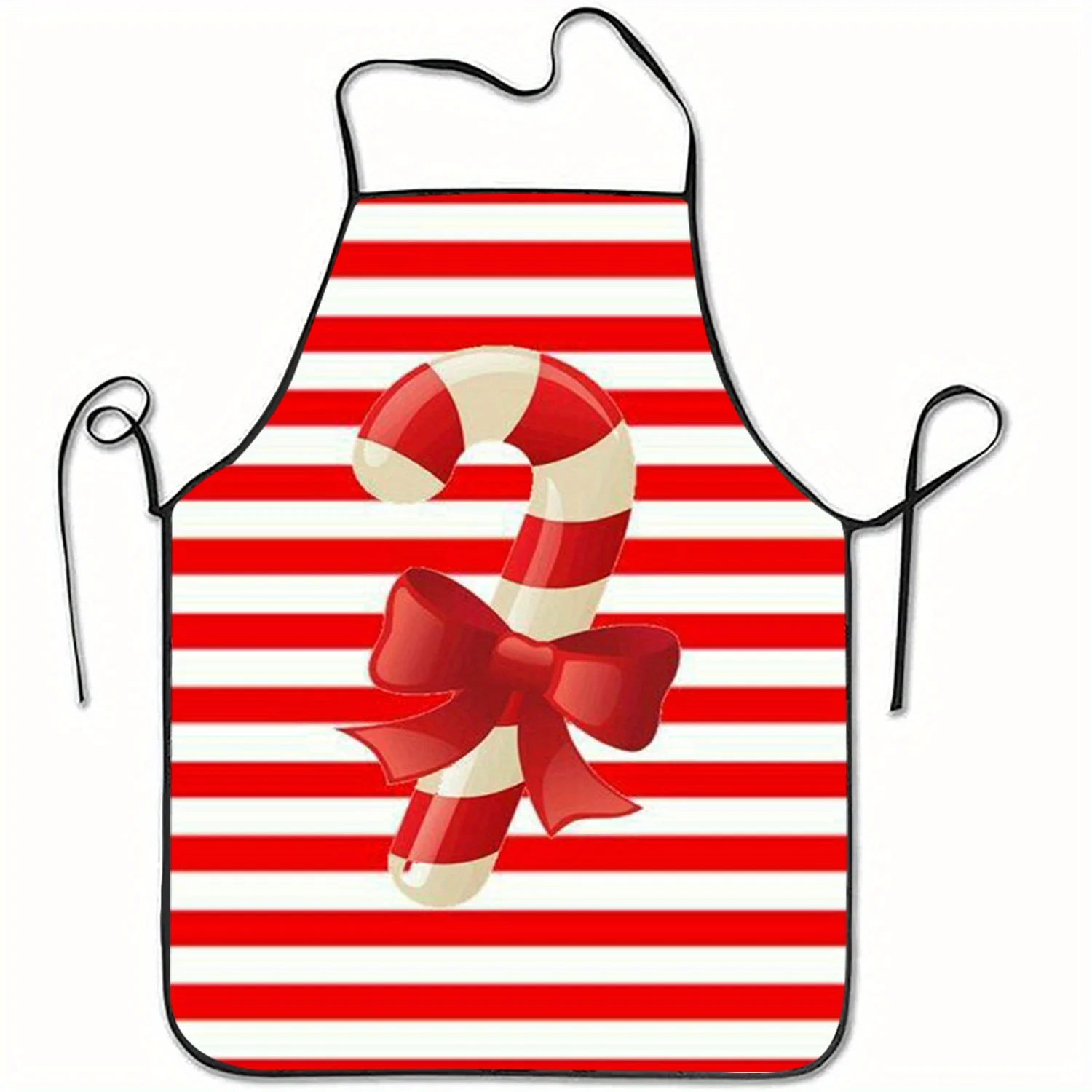 

1 шт., рождественский полиэстеровый фартук с принтом конфетной трости, кухонный фартук без рукавов для выпечки, тканая ткань для домашнего декора, полиэстер