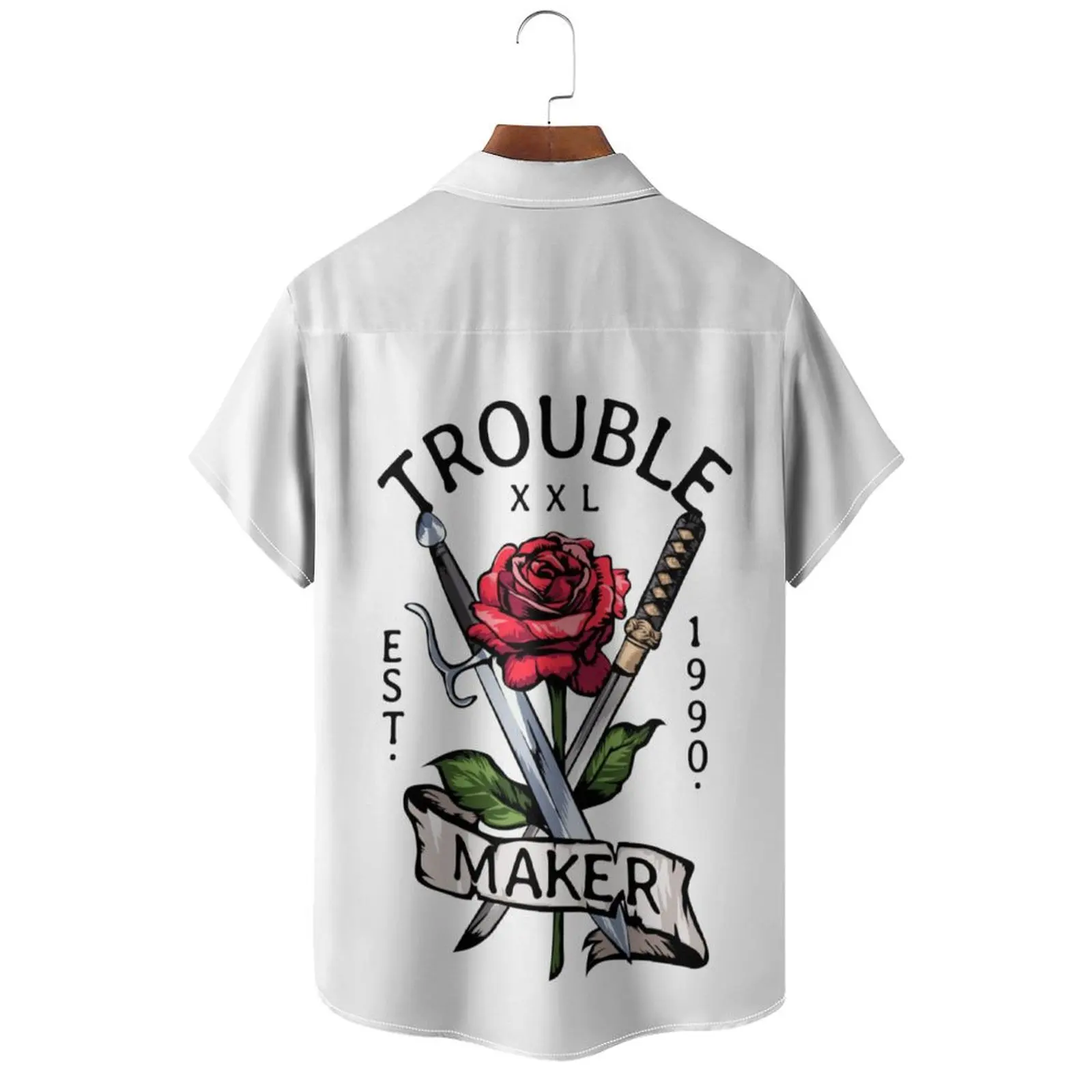 New Summer Fashion Double knife rose Printed Men Shirts Beach Breathable Funny Clothing Cotton Tops Mens Short Sleeve