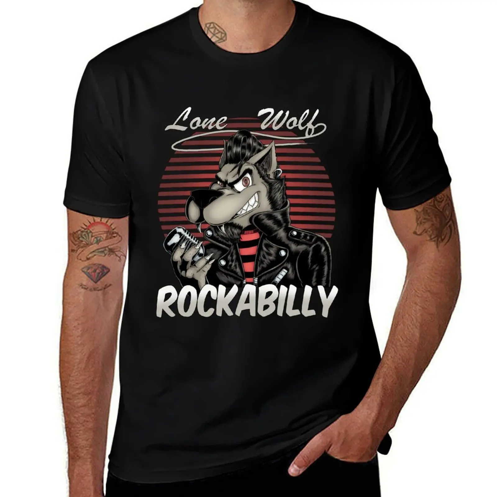 

Lone Wolf Rockabilly T-Shirt man t shirt summer t shirt custom print t shirts for man slim fit T-Shirt