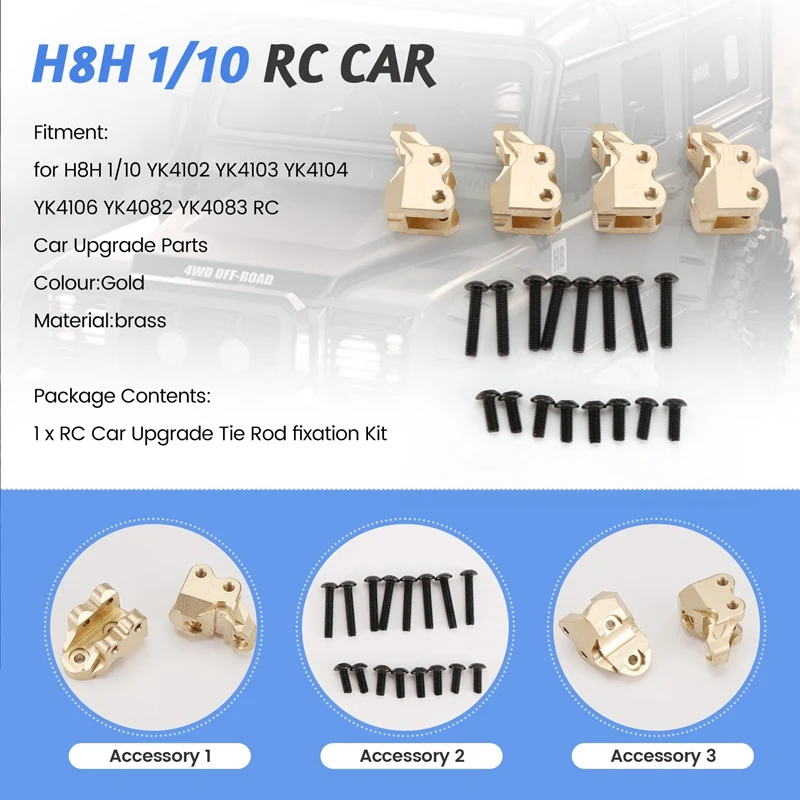 Kit de fixação de tirante de latão para atualização de carro RC para MJX H8H 1/10 YK4102 YK4103 YK4104 YK4106 YK4082 YK4083 Peça de atualização de carro RC