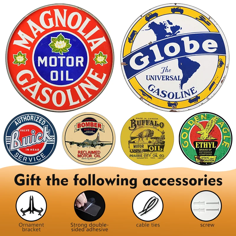 Vintage Reproduction Mobiloil Round Metal Tin Signs Gas Oil Car Metal Signs for Station Man Cave Garage Bar Pub Retro Wall Decor