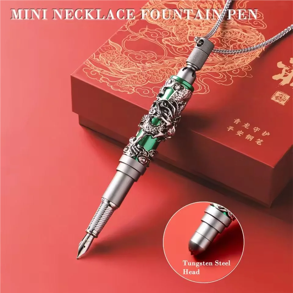 Creative Mini Aluminum Alloy Multi-Function Fountain Pen With Window Breaker Necklace Signing Pen Decor Ornament Festival Gifts