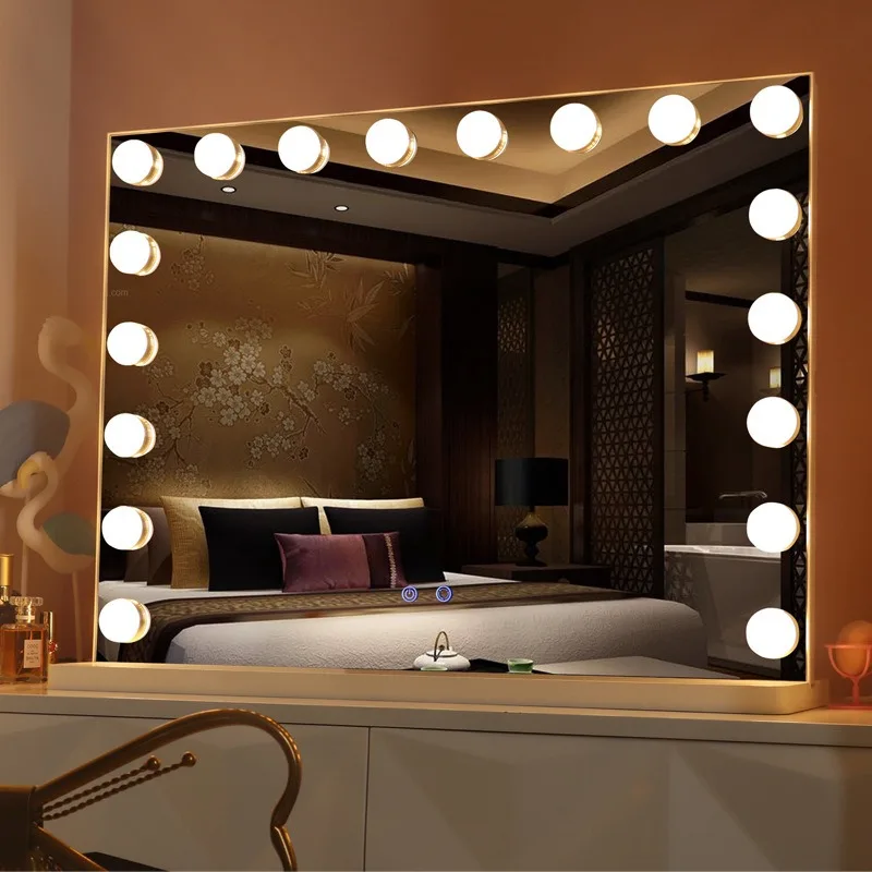 Lusterko do makijażu LED z lampką, lusterko kosmetyczne do łazienki, lusterko stołowe z oświetleniem, trójkolorowe lusterko do makijażu, lusterko kosmetyczne