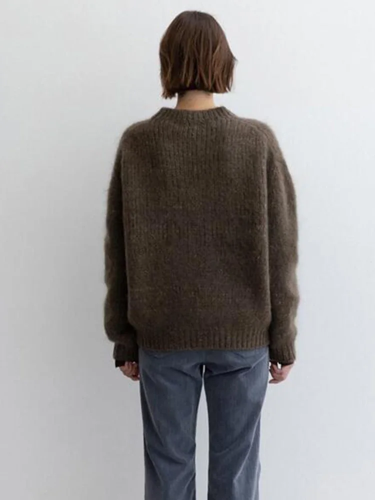 

Women's round Ne Knitted Sweater Camere Spring New Sle MOIA Top Comfortable Loose Fit Long Sve Color