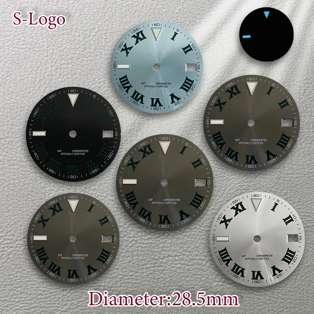 28.5mm s logotipo romano aureum dial caber nh35/nh36/4r/7s movimento gelo azul luminoso de alta qualidade relógio modificação acessórios reparação