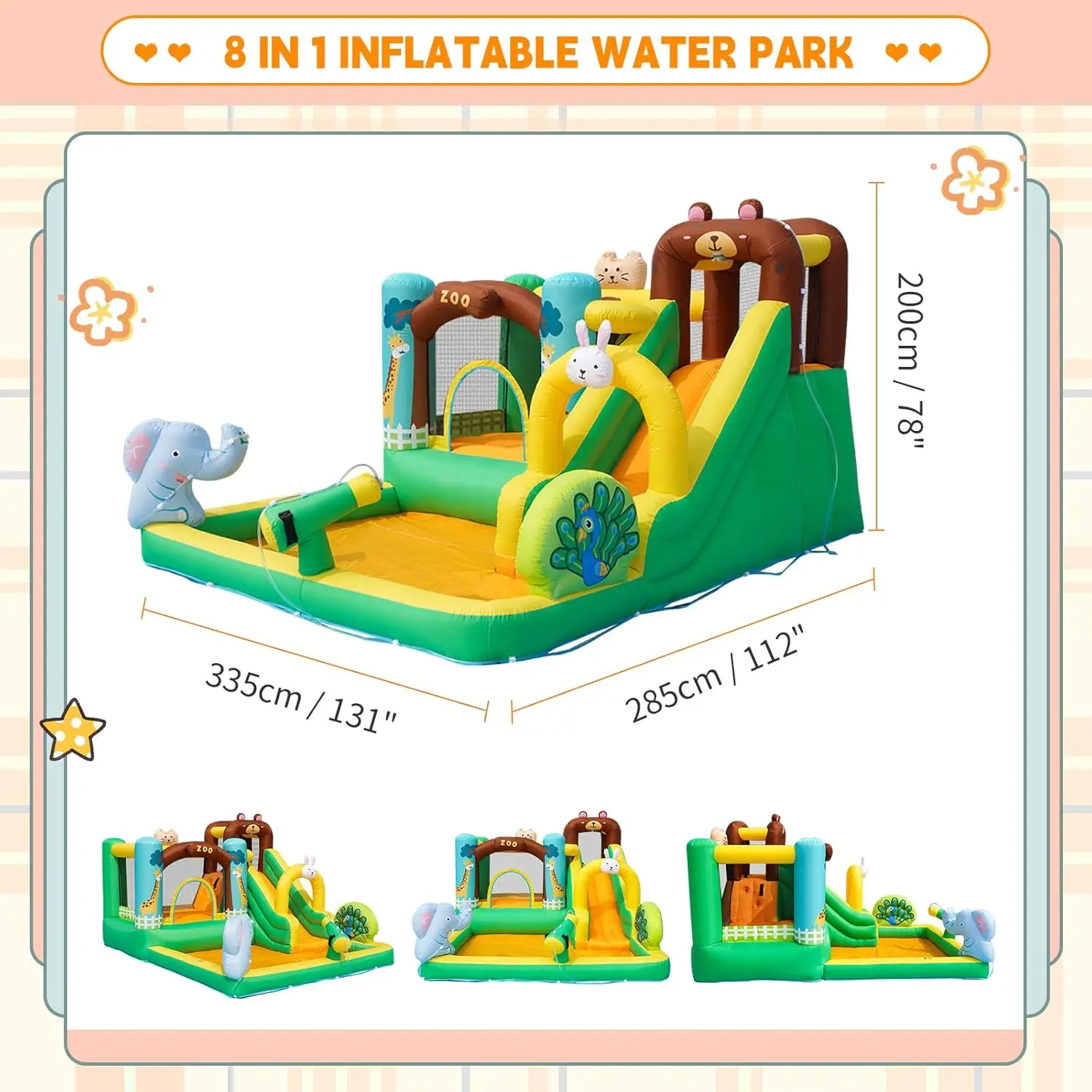 Toboggan aquatique gonflable, maison de rebond pour enfants de 3 à 6 ans, parc aquatique gonflable avec piscine anti-éclaboussures, château gonflable pour humide et sec