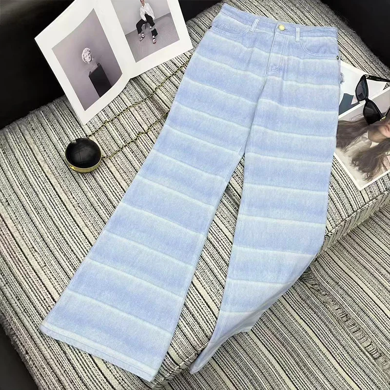 جينز نسائي فضفاض واسع الساق مخطط بألوان فاتحة عالية الجودة-بنطلون على الطراز الكوري ملابس نسائية 25121122 #1