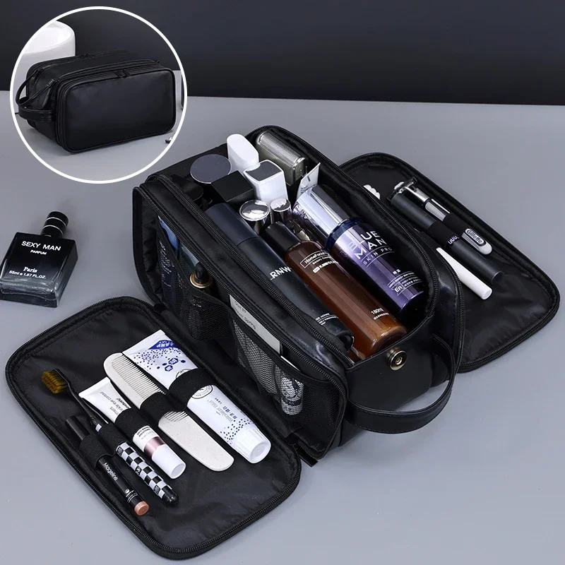 Travel essential PU toiletry bag, men's and women's makeup bag, waterproof hanging bag, cosmetics washing and storage bag