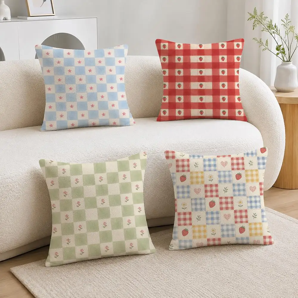 Classic Checkered Textile Design Gingham Soft Plushs Fluffy Throw Pillow Cases for Sofa Bedroom Home Decor