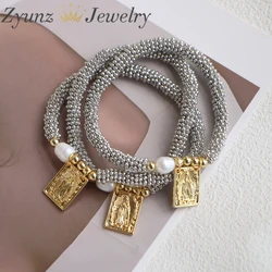 5PCS, Jesus Mary Round Rectangle Accessory Bead Freshwater Pearl Bracelet Flower Spacer Beads Religious Bracelets