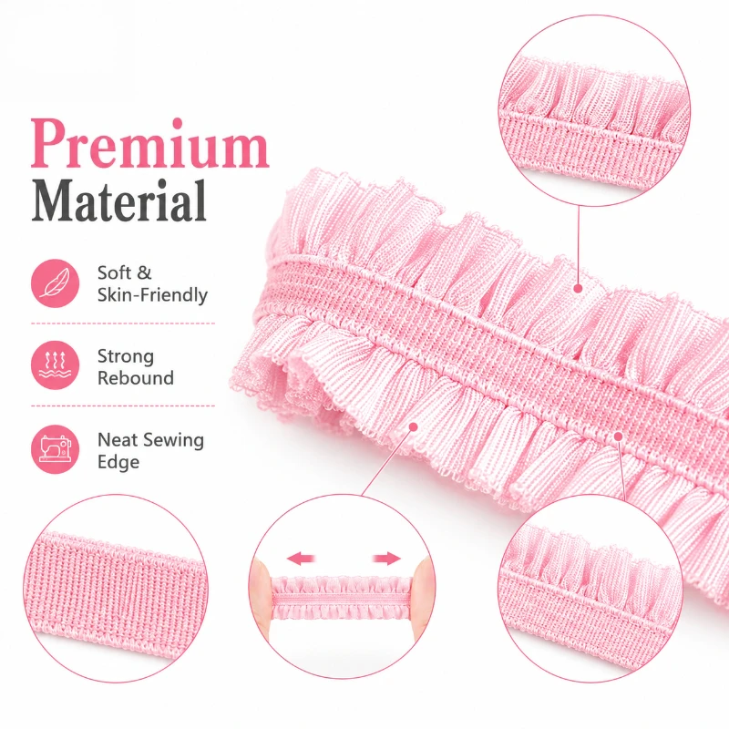 10/20/45M 10mm Ruffled Elastic Band For Sewing Stretch Lace Trim Ribbon Baby Hairband Shoes Rubber Tape DIY Garment Accessories