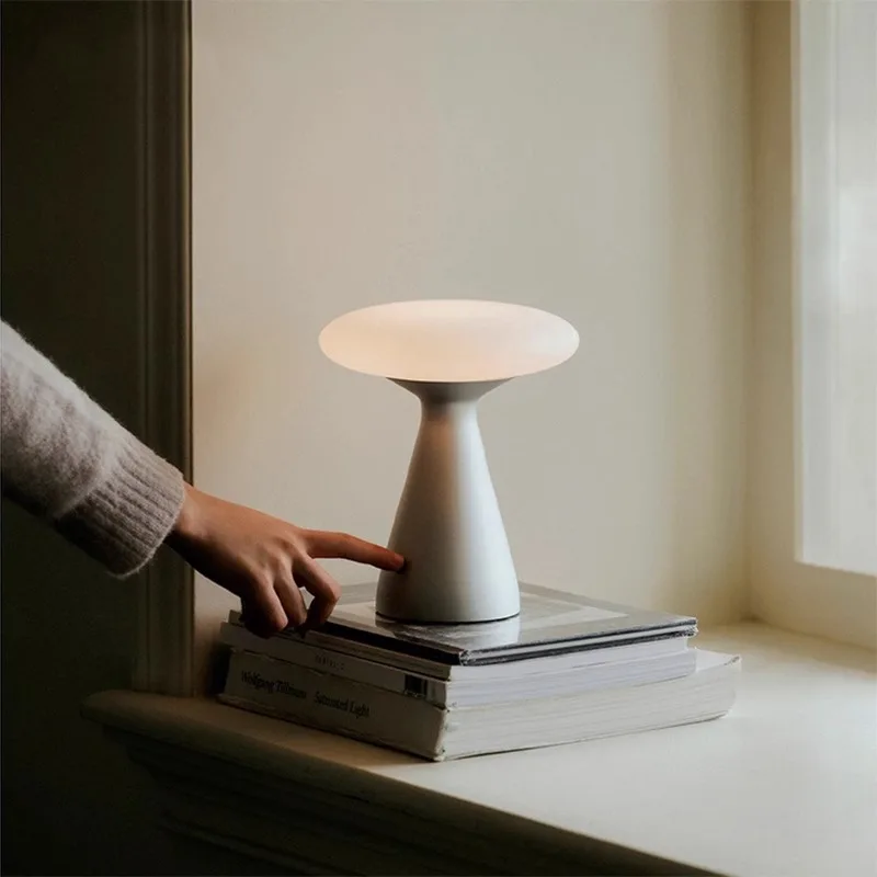 Mid-century Style Mushroom LED Ambient Table Lamp Touch Operated Wireless Charging Super Long Standby Light