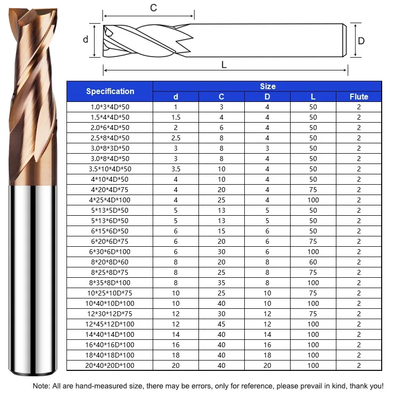 Milling Cutter Alloy Coating Tungsten Steel Tool Cnc Maching 2 Blade  Endmills Top Kit Milling Cutter Machine Tools HRC55 2Flute