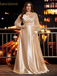 Lucyinlove Plus Size abito da sera con paillettes con scollo a v verde di lusso elegante abito da donna con Maxi abito da Cocktail a maniche lunghe Prom