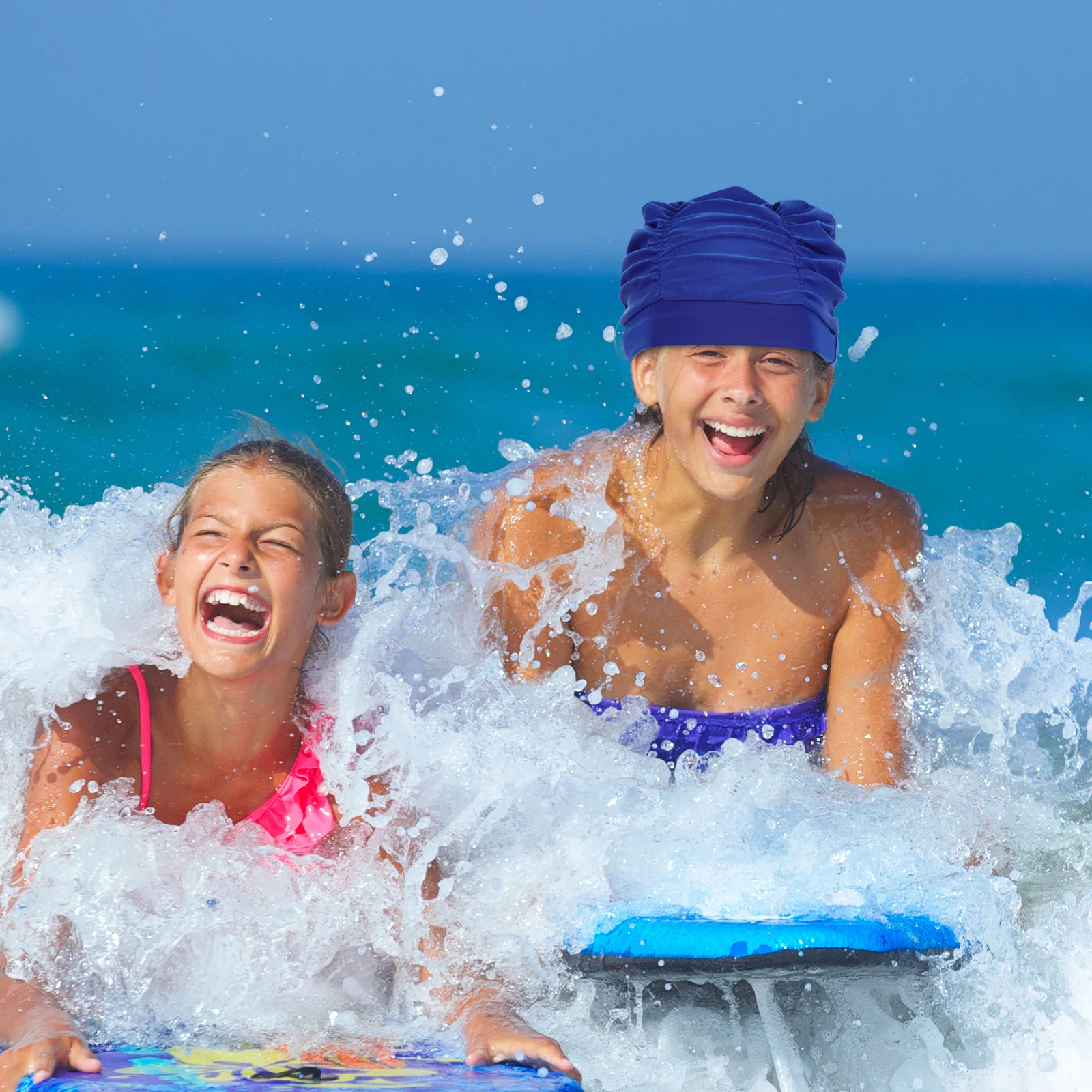 4 قطع قبعات السباحة الشعر الطويل للنساء الفتيات قبعات السباحة المريحة والمتينة المضادة للانزلاق حماية الشعر قبعة السباحة للبالغين