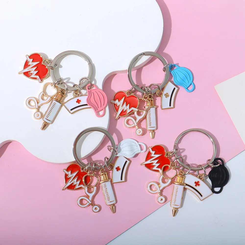 Medical Tool Keychain Doctor Nurse Cap Syringe Heartbeat Stethoscope Keyring Bag Charms Key Accessories Jewelry Handmade Gifts image 3
