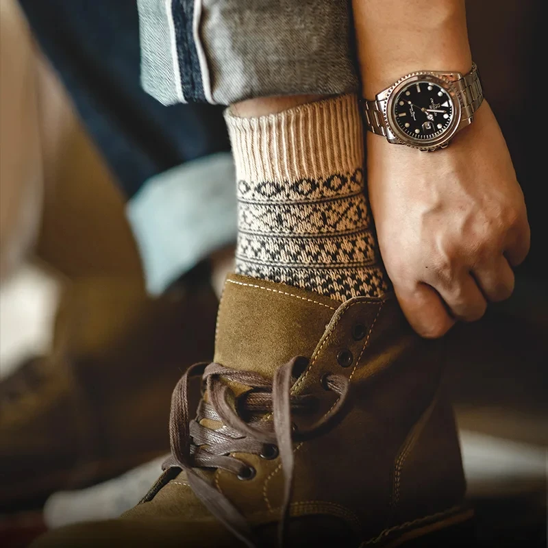 Maden Vintage 1/2/4/6pcs Mid-Kalf Sokken Winter Dikker Warme heren Gebreide Sokken Mode Fair Isle Kerst Kousen voor Laarzen