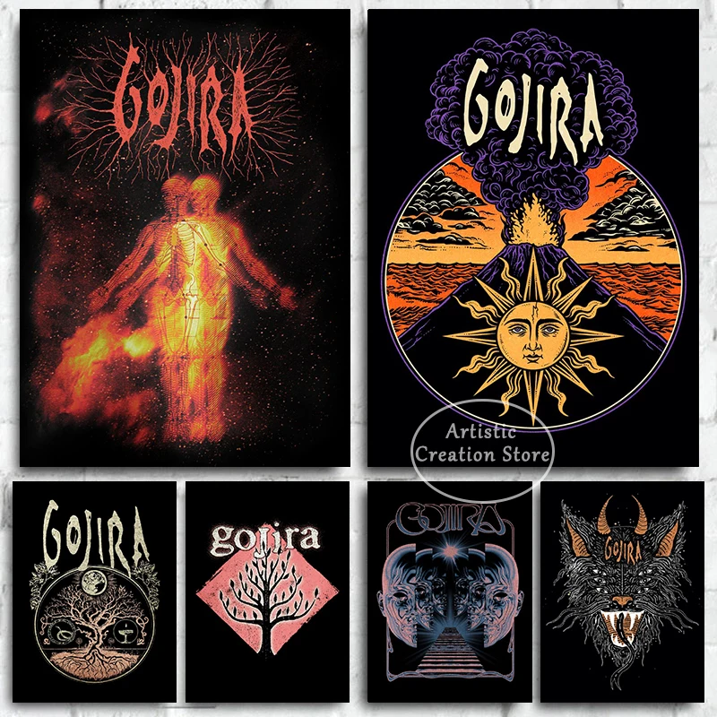 Various Art Gojira Distopia Statue Poster Modern Metal Band Art Canvas Painting Prints Modern Living Room Home Club Decor