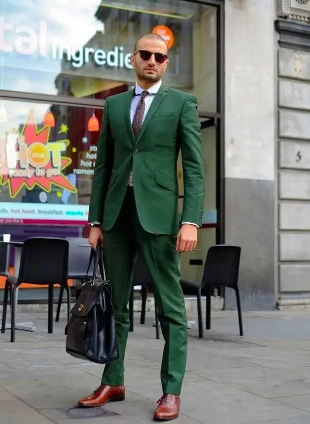 

Latest Coat Pant Designs Green Casual Wedding Men Suit Slim Fit Skinny Style Suits for Men Custom Groom Blazer 2 Piece Tuxedo