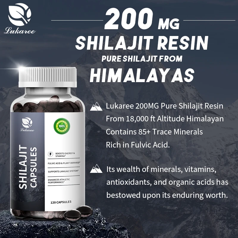 LUKAREE 200MG Shilajit Capsules Composite Mineral Supplement with 85+Trace Minerals&Fulvic Acid Reduce Fatigue Improve Endurance