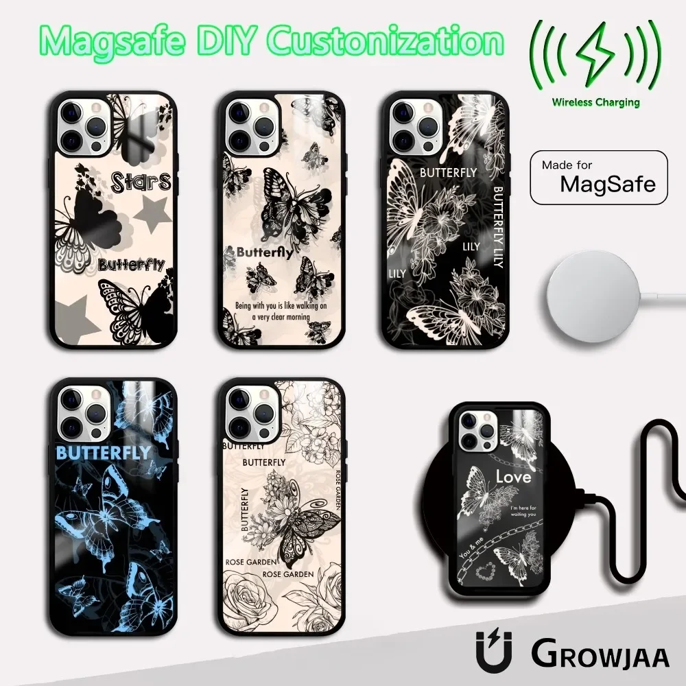 

Butterfly Art Design Phone Case For iPhone 16 15 14 13 12 11 Pro Max Plus Mini Magsafe Mirror Wireless Magnetic Cover