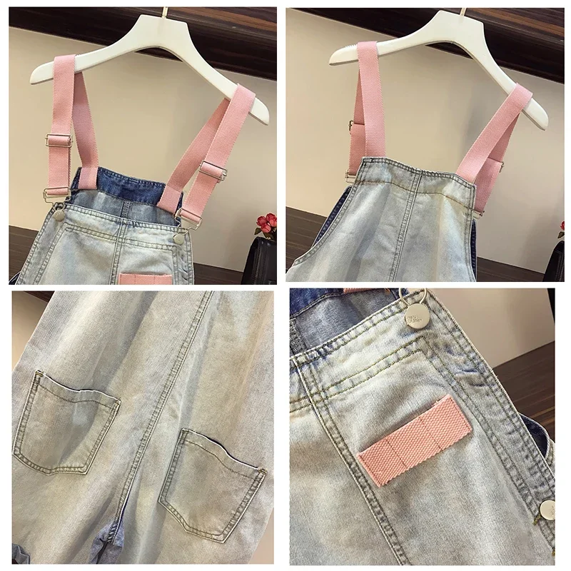 Cute Spring Summer Women Denim Bodysuit Jumpsuit Loose Oversize Sweet Overalls Fashion Casual Rompers/Playsuits Female