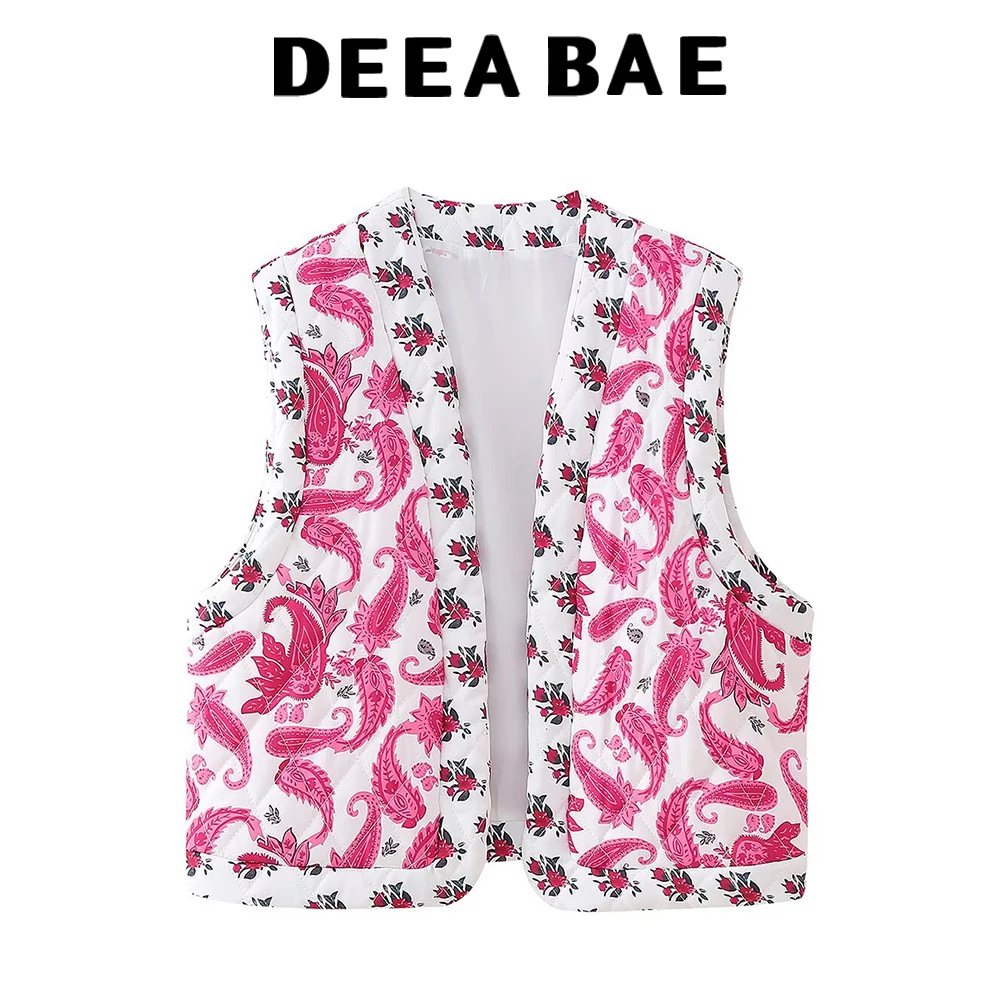 

DEEABAE женская одежда в этническом стиле ретро с цветочным принтом стеганый хлопковый жилет с открытой грудью свободный повседневный хлопковый жилет