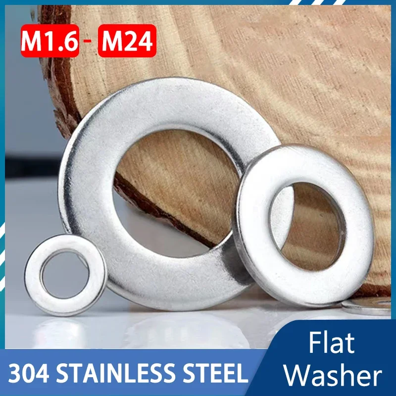 304 Stainless Steel Flat Plain Round Washer Flat Gasket Sealing Ring M1.6 M2 M3 M4 M5 M6 M8 M10 M12 M14 M16 M18 M20 M22 M24 M36