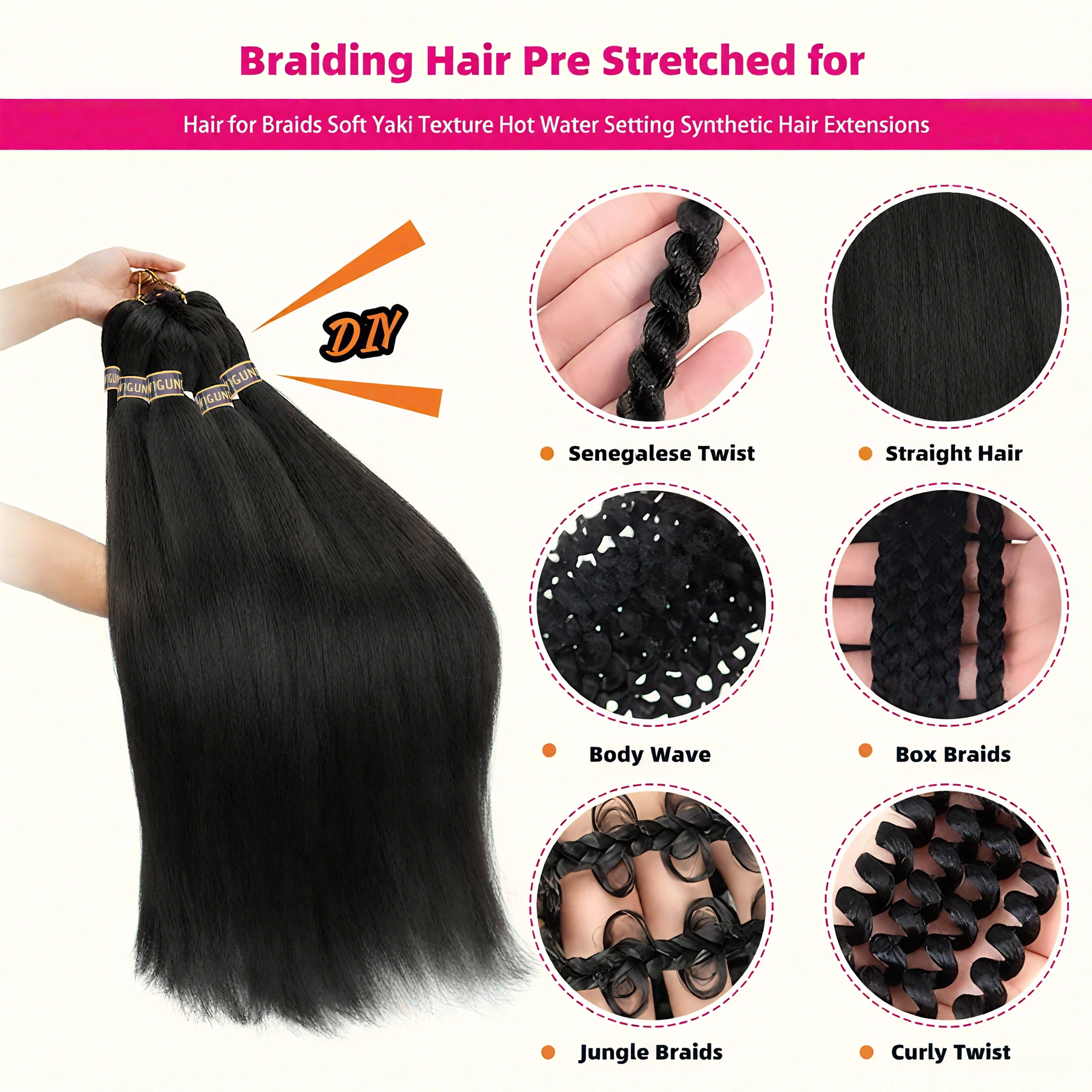 

Braiding Hair Pre Stretched Synthetic Braiding Hair Extension for Twist Box Braids Senegalese Crochet Professional Easy Crochet