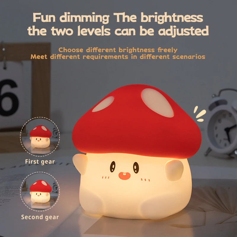 LED Night light Cute Mushroom Night Light Kid Touch Sensor Timing USB Rechargeable for Birthday Gifts Bedroom Decor