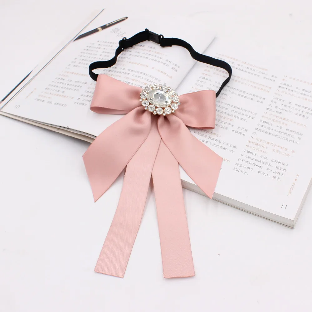 Handmade Bow Ties Men Women Accessories Large Rhinestones Satin Ribbon Fashion OL Style Professional Attire Shirt Collar Flowers