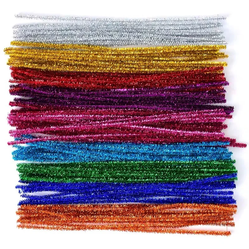 100PCS Colorful Chenille Stem Twisted Rod Wool Root Fluffy Bar Iron Wire DIY Handcraft Twisting Decorations Pipe Cleaners Plush