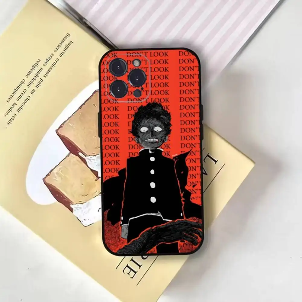 حافظة هاتف Anime M-Mob P-Psycho 100 لهاتف iPhone17,16,15,14,13,12,11 Plus, Pro Max, غطاء أسود ناعم