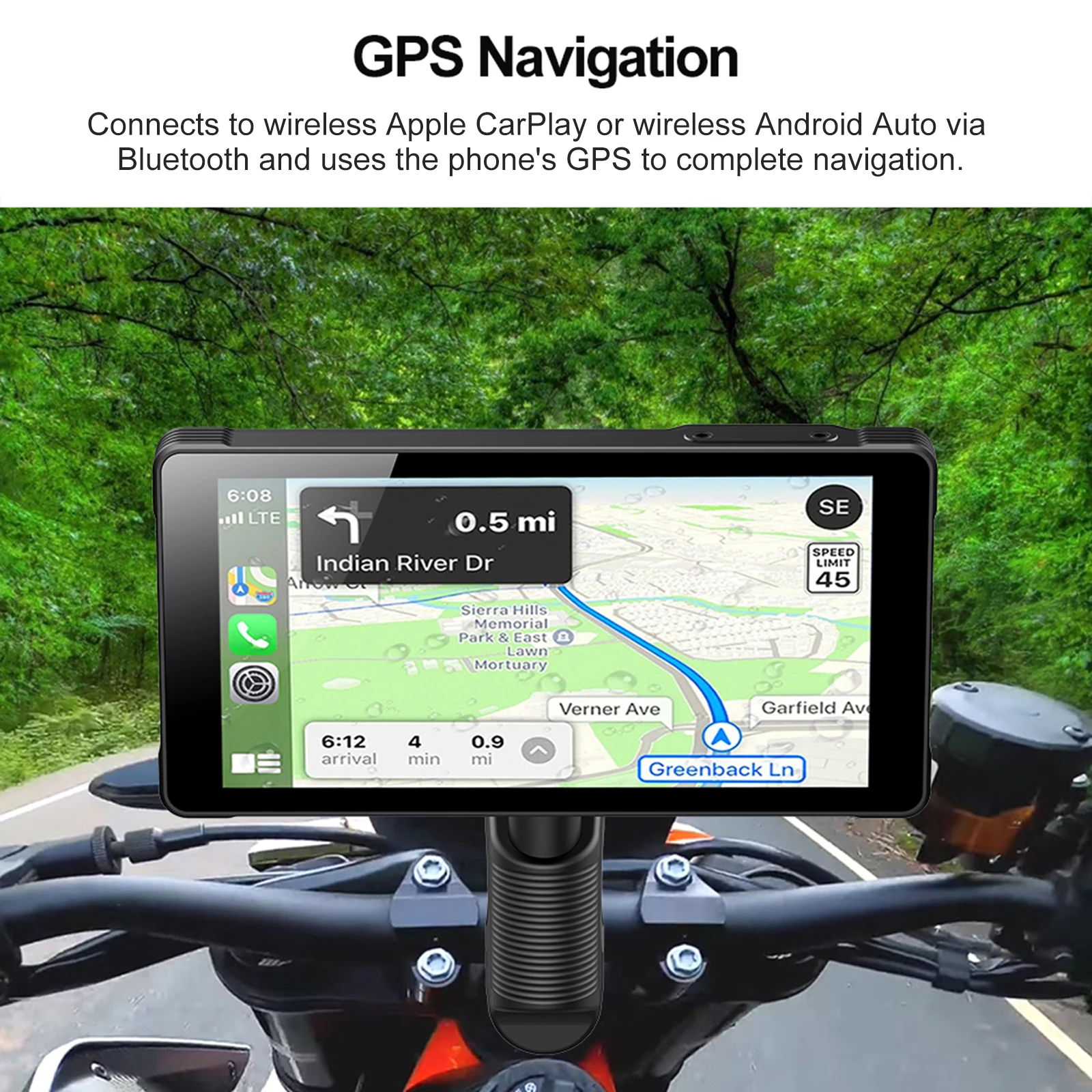 

5,5 дюймовый портативный мотоциклетный GPS-навигатор IPX7 водонепроницаемый мотоцикл Carplay дисплей беспроводной Android авто или Apple CarPlay