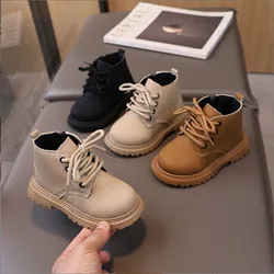 2024 Little Girls Boots Autumn Winter Leather Boys Girls Boots Ankle Waterproof Kids Fashion Toddler Short Boots Children Shoes