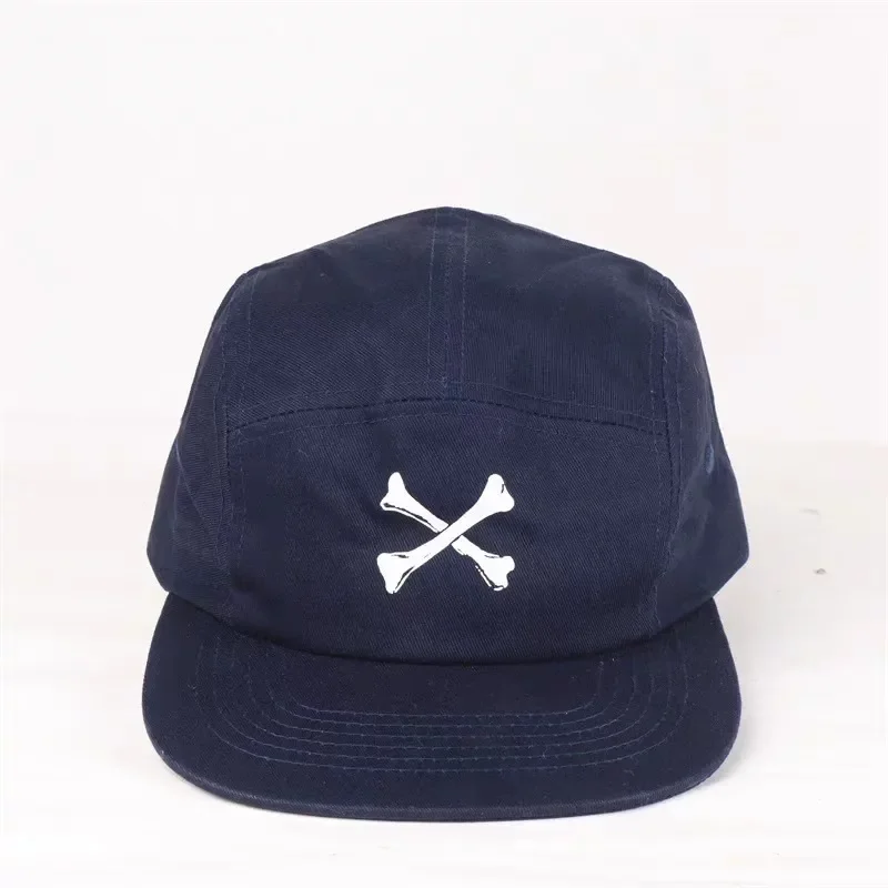 WTAPS Bone Graphic Five Panel Cap Cityboy Style Soft Crown Workwear Casual Hat Unisex Couple Streetwear Adjustable Cap