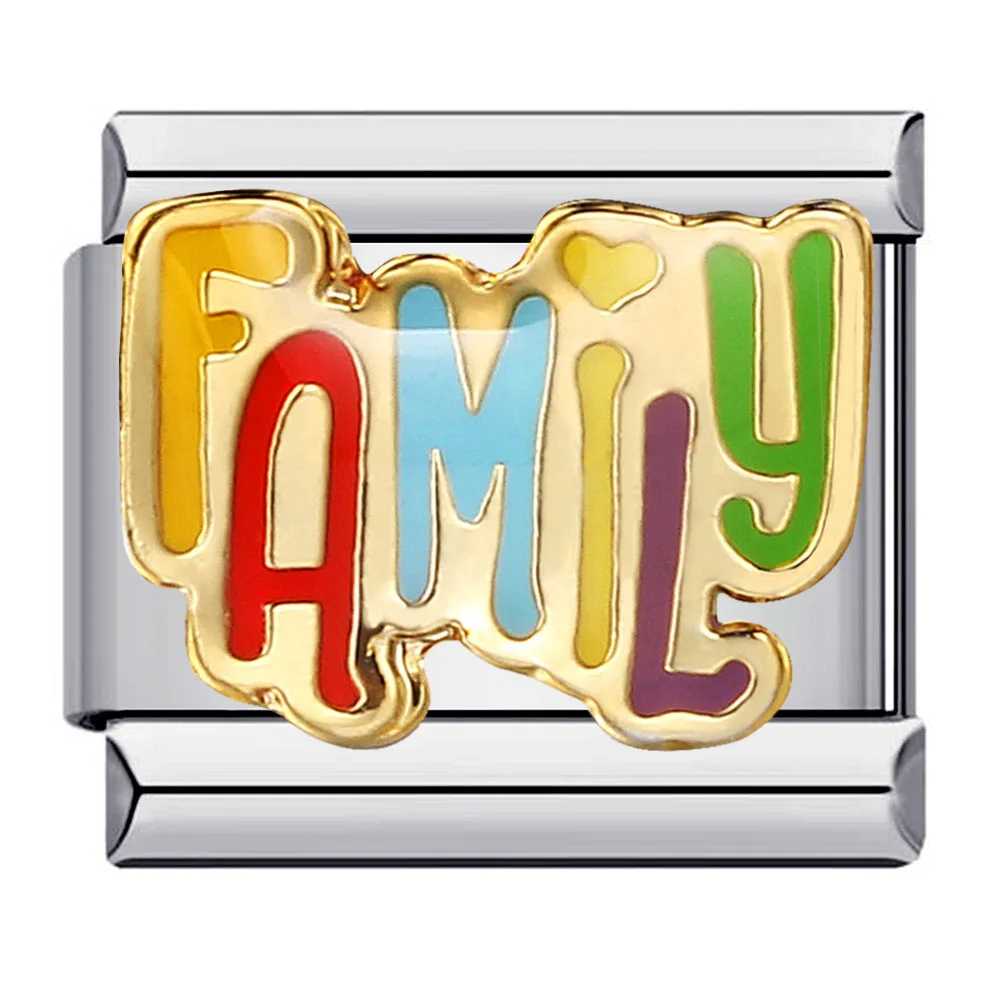 LOVE Family Mom Dad Sister Son Daughter Fashion Glaze Charm Links Fit 9mm Bracelet Stainless Steel Making DIY Jewelry