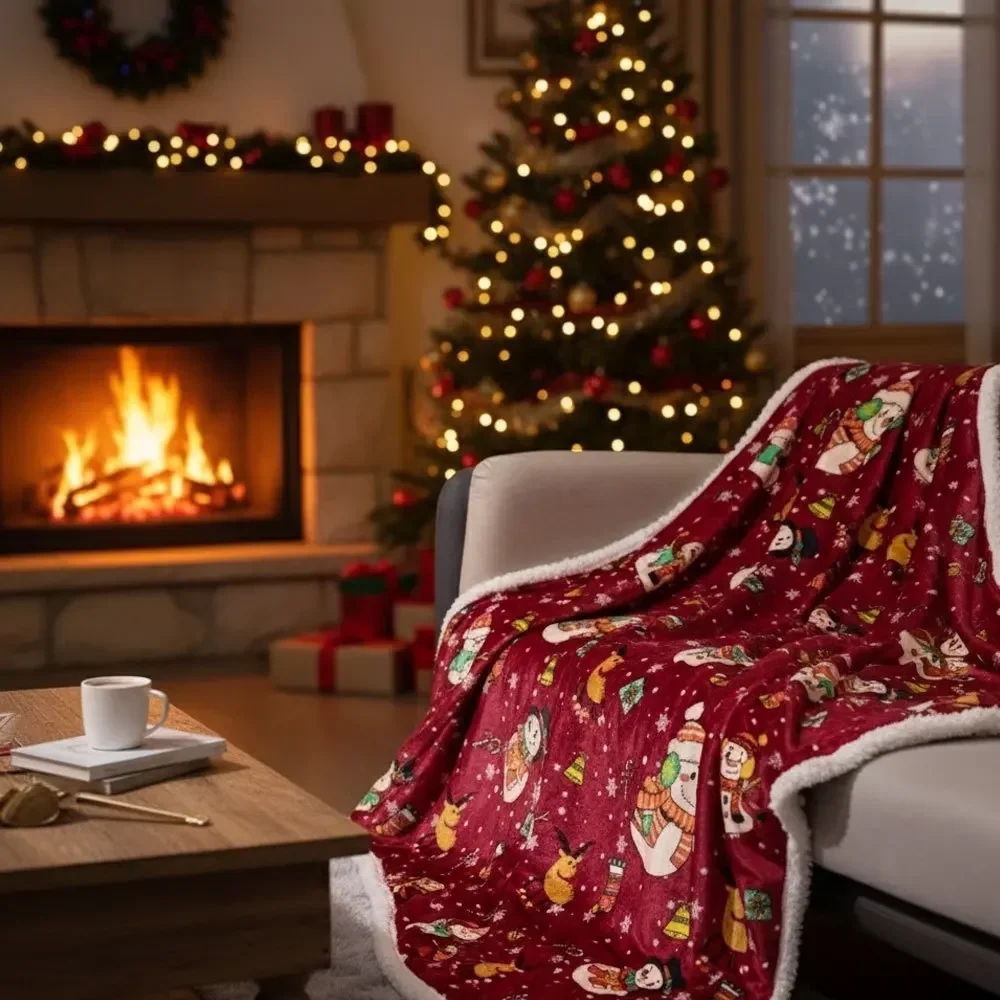

Christmas Throw Blanket Double Sided Sherpa Flannel Warm Sofa Bed Cover Festive Holiday Decor Winter Home Gift lamb wool blanket
