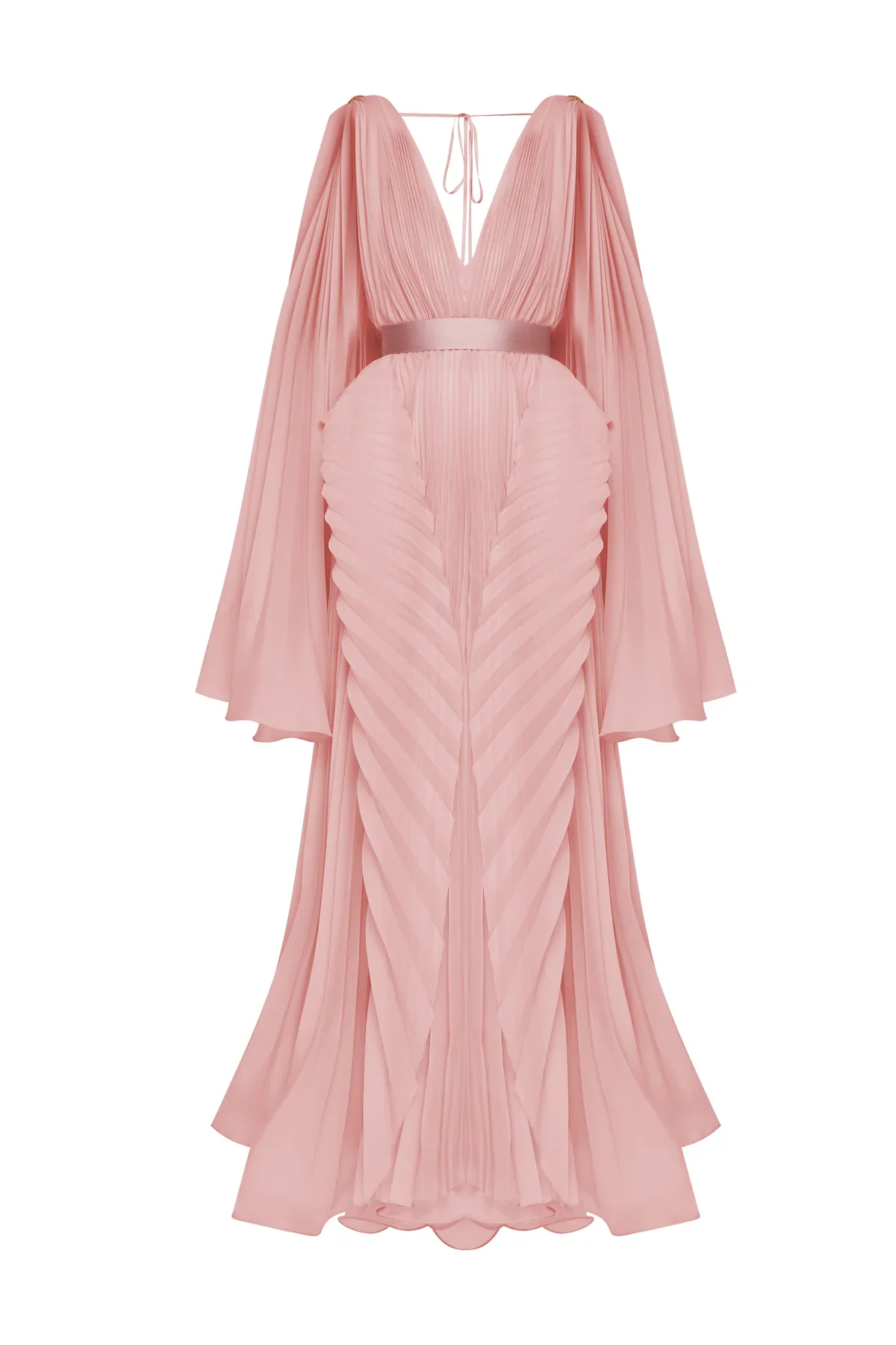 Chic Design Pleated Organza Prom Party Dresses 2025 Couture Dusty Pink Pleats Long Evening Formal Dress with Batwing Sleeves