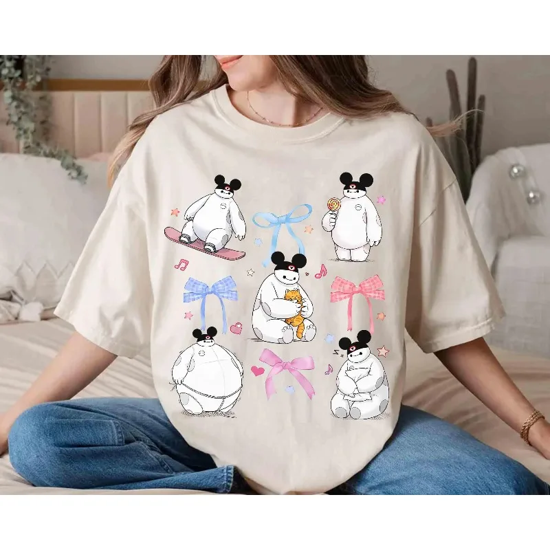 

Coquette Bows Disney Baymax Mickey ears shirt, Big Hero 6 T-shirt, Disneyland trip family shirt Unisex cotton streetwear
